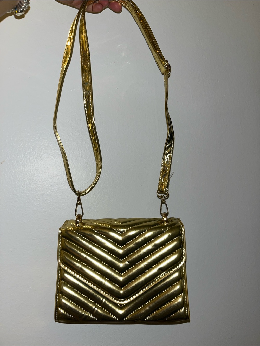 Gold Quilted Crossbody Bag - Women's Shoulder Bag